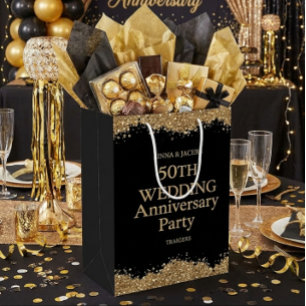 50th Wedding Anniversary Gold Faux Glitter  Medium Gift Bag