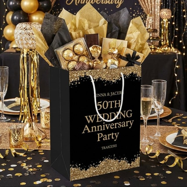 50th Wedding Anniversary Gold Faux Glitter  Medium Gift Bag (Creator Uploaded)