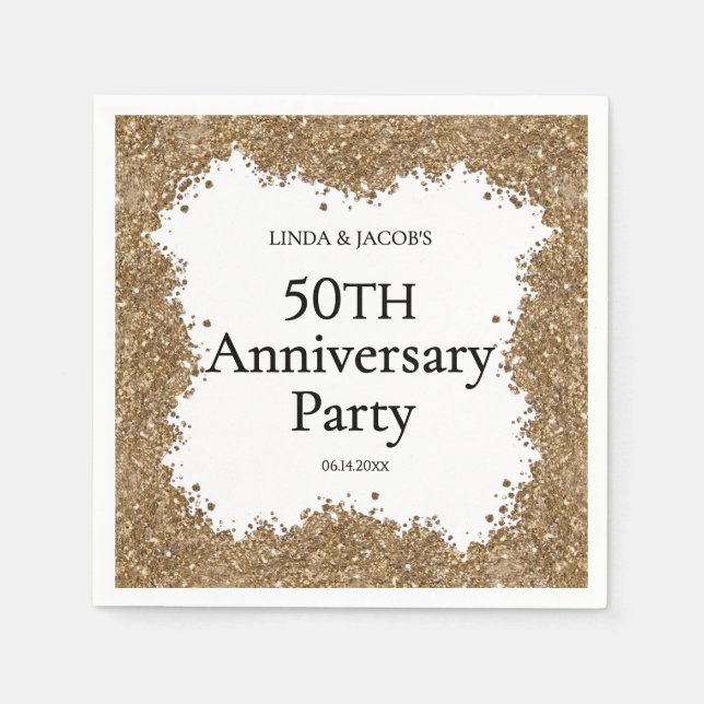 50th Wedding Anniversary Gold Faux Glitter  Napkin (Front)