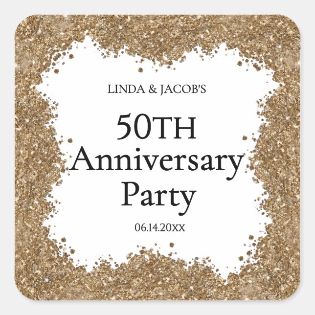 50th Wedding Anniversary Gold Faux Glitter  Square Sticker (Front)