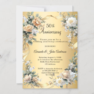50th wedding anniversary gold florals invitation