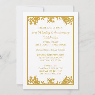 50th Wedding Anniversary Gold Flourish Scroll Invitation