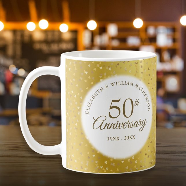 50th Wedding Anniversary Gold Foil Hearts Confetti Coffee Mug (50th Wedding Anniversary Gold Foil Hearts Confetti Coffee Mug)