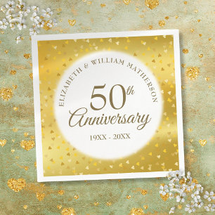 50th Wedding Anniversary Gold Foil Hearts Confetti Napkin