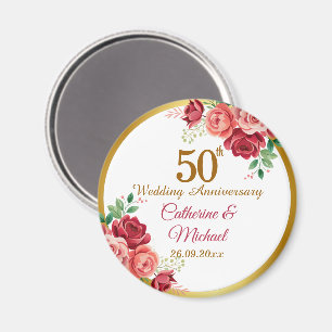 50th Wedding Anniversary Gold Frame Floral Magnet