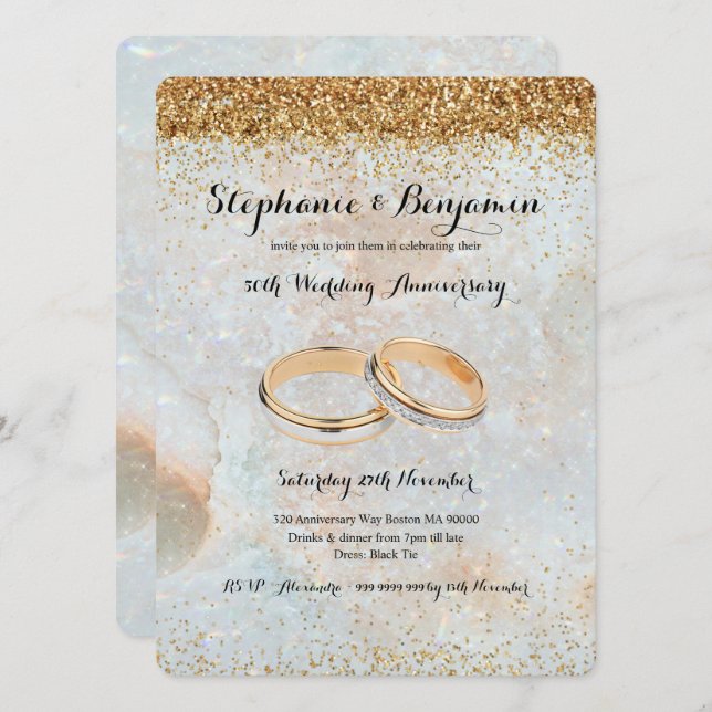 50th Wedding Anniversary Gold Glitter Celestial  Invitation (Front/Back)