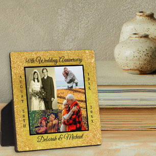 50th Wedding Anniversary Gold Glitter Photo Plaque