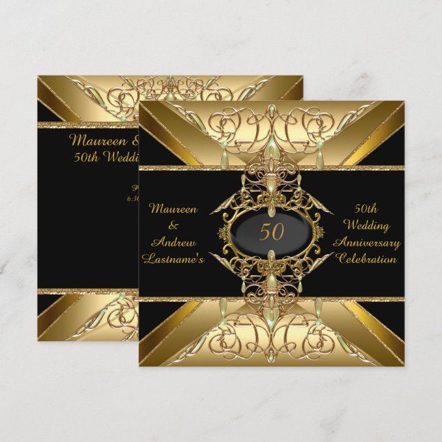 50th Wedding Anniversary Gold Golden Jewel Invitation (Front/Back)