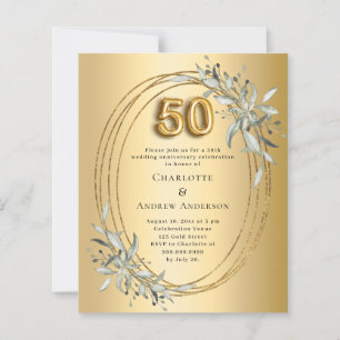 50th wedding anniversary gold greenery invitation