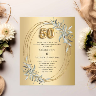 50th wedding anniversary gold greenery invitation