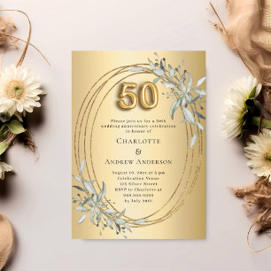 50th wedding anniversary gold greenery invitation