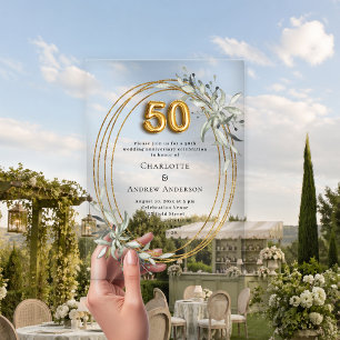 50th wedding anniversary gold greenery luxury acrylic invitations
