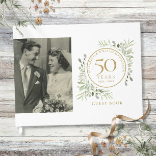 50th Wedding Anniversary Gold Greenery Photo Guest Book