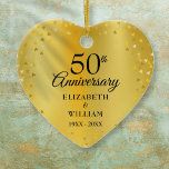 50th Wedding Anniversary Gold Hearts Confetti Ceramic Tree Decoration<br><div class="desc">Featuring delicate gold love hearts confetti on a gold foil background. Personalise with your special fifty years golden anniversary information in chic typography. Designed by Thisisnotme©</div>