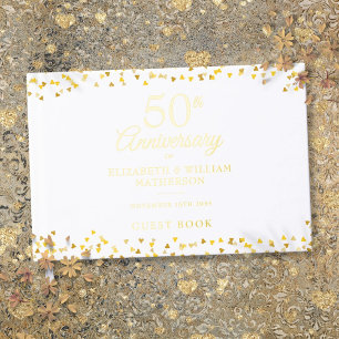 50th Wedding Anniversary Gold Hearts Confetti Guest Book