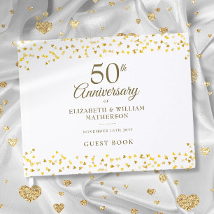50th Wedding Anniversary Gold Hearts Confetti Guest Book