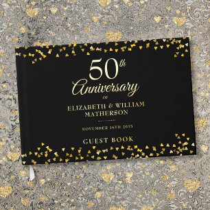 50th Wedding Anniversary Gold Hearts Confetti Guest Book
