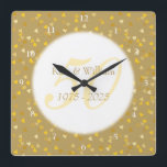 50th Wedding Anniversary Gold Hearts Confetti Square Wall Clock<br><div class="desc">50TH WEDDING ANNIVERSARY GOLD HEARTS CONFETTI CLOCK. Personalized with your names in faux gold over a beautiful script "50" (or a monogram initial),  on a delicate gold hearts confetti background. Designed by Pure Piglet© at www.zazzle.com/purepiglet*.</div>