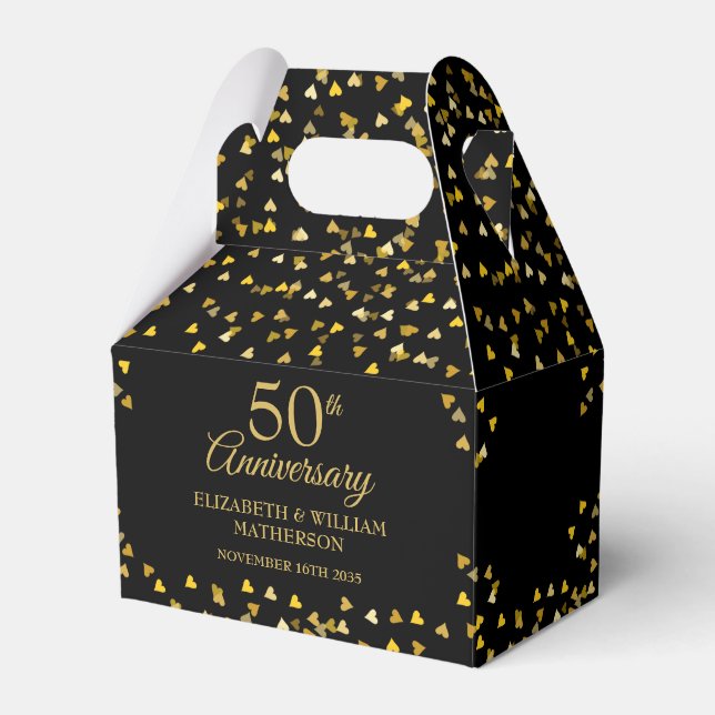 50th Wedding Anniversary Gold Hearts Favour Box (Front Side)