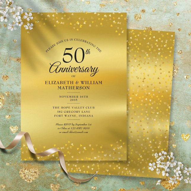 50th Wedding Anniversary Gold Hearts Foil Invitation (50th Wedding Anniversary Gold Hearts Foil Invitation)