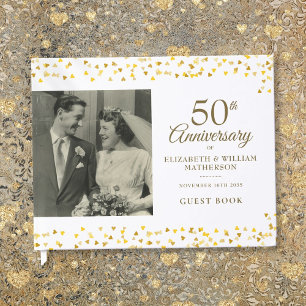 50th Wedding Anniversary Gold Hearts Photo Guest Book