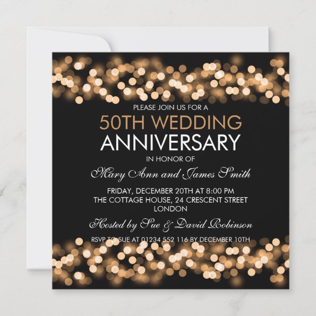 50th Wedding Anniversary Gold Hollywood Glam Invitation (Front)
