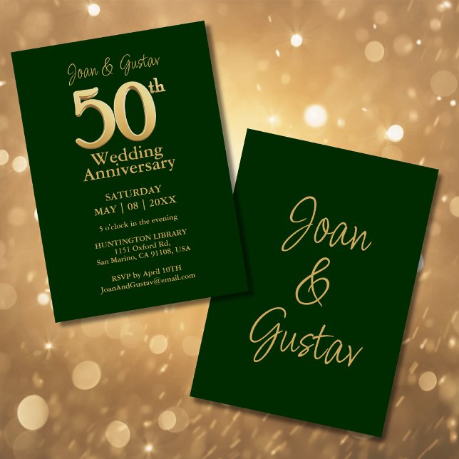 50th Wedding Anniversary | Gold Lettering | Green Invitation (Creator Uploaded)