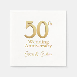 50th Wedding Anniversary Gold Lettering White Napkin