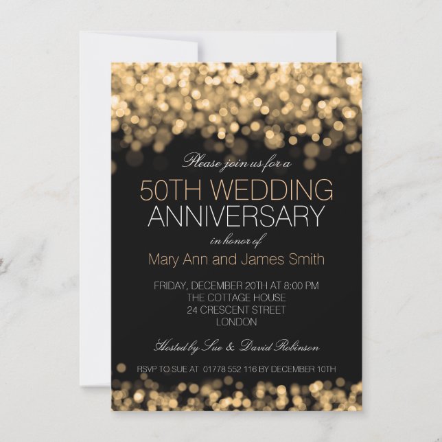 50th Wedding Anniversary Gold Lights Invitation (Front)
