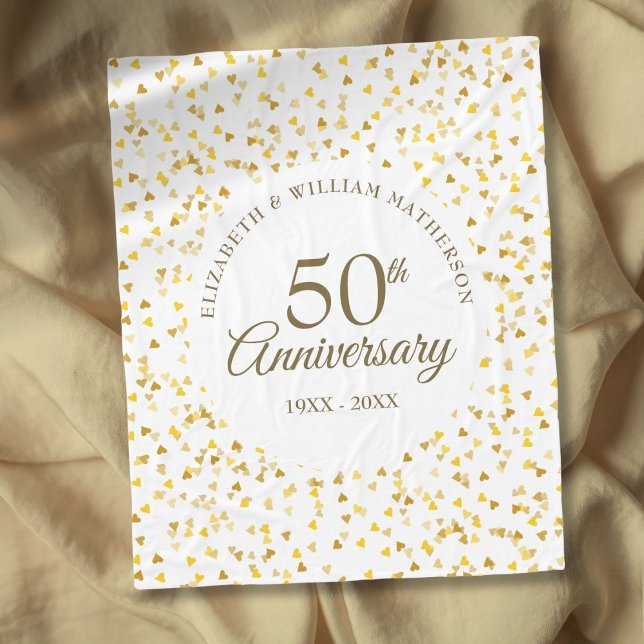50th Wedding Anniversary Gold Love Hearts Confetti Fleece Blanket (50th Wedding Anniversary Gold Love Hearts Confetti Fleece Blanket)