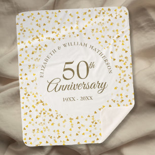 50th Wedding Anniversary Gold Love Hearts Confetti Sherpa Blanket