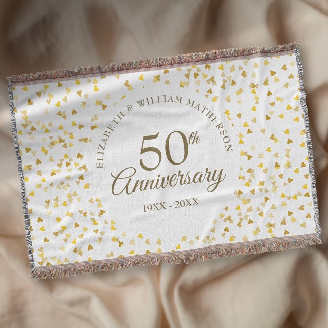 50th Wedding Anniversary Gold Love Hearts Confetti Throw Blanket (50th Wedding Anniversary Gold Love Hearts Confetti Throw Blanket)