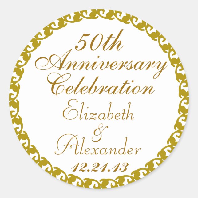 50th Wedding Anniversary-Gold Medallion Classic Round Sticker (Front)