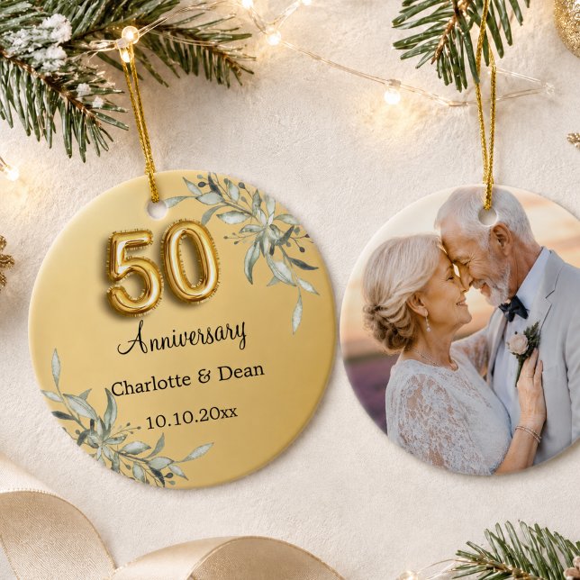 50th wedding anniversary gold photo greenery ceramic tree decoration (Creator Uploaded)