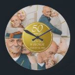 50th Wedding Anniversary Gold Photo Large Clock<br><div class="desc">50th Wedding Anniversary Gold 4 Photo Design. Personalise with your photos,  names,  and date.</div>