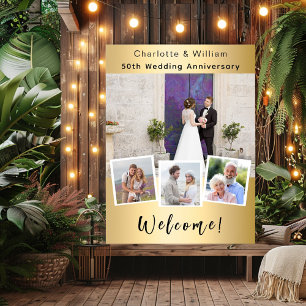 50th wedding anniversary gold photo welcome sign