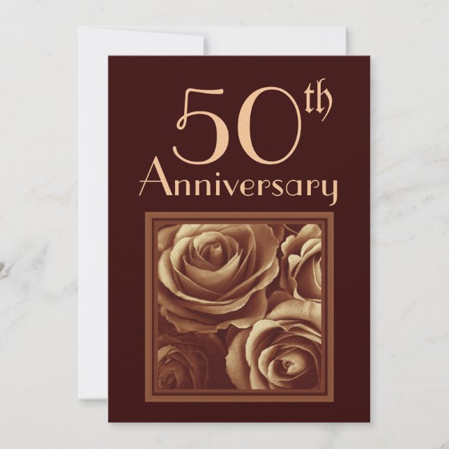 50th Wedding Anniversary GOLD Roses Invitation (Front)