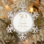 50th Wedding Anniversary Gold Script Snowflake Pewter Christmas Ornament<br><div class="desc">This chic 50th wedding anniversary design can be personalised with your special fiftieth-anniversary information in elegant gold text. Designed by Thisisnotme©</div>