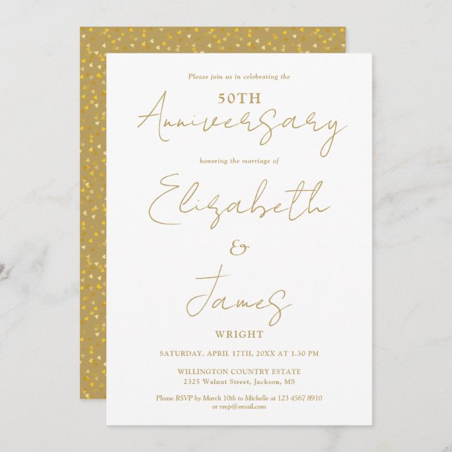 50th Wedding Anniversary Gold Script Wedding Invitation (Front/Back)
