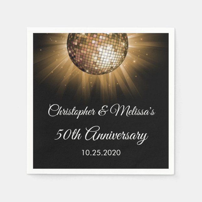 50th Wedding Anniversary Gold Sparkle Disco Ball Napkin (Front)