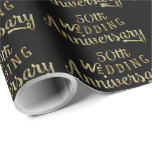 50th Wedding Anniversary Gold text Design Wrapping Paper<br><div class="desc">Elegant shiny gold and white diamonds glitter,  50th wedding anniversary text design over custom black background colour.</div>