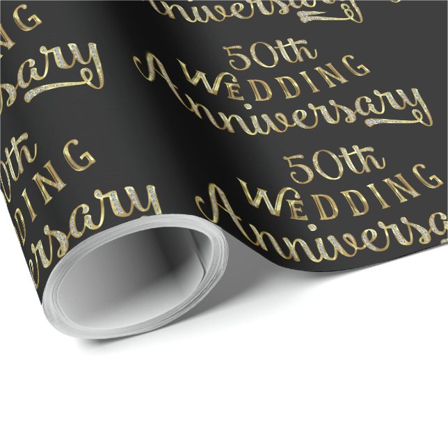 50th Wedding Anniversary Gold text Design Wrapping Paper (Roll Corner)