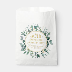 50th Wedding Anniversary Gold Typography Greenery Favour Bags