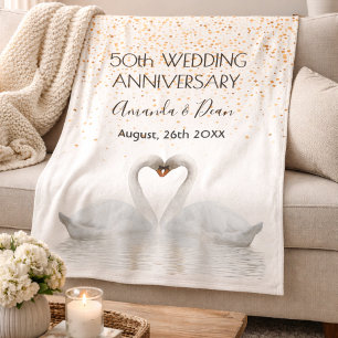 50th wedding anniversary gold white swans in love fleece blanket