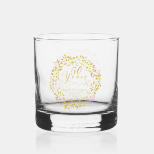 50th Wedding Anniversary Gold Wreath Whiskey Glass