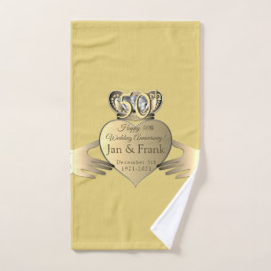 50th Wedding Anniversary Golden Claddaugh Bath Towel Set