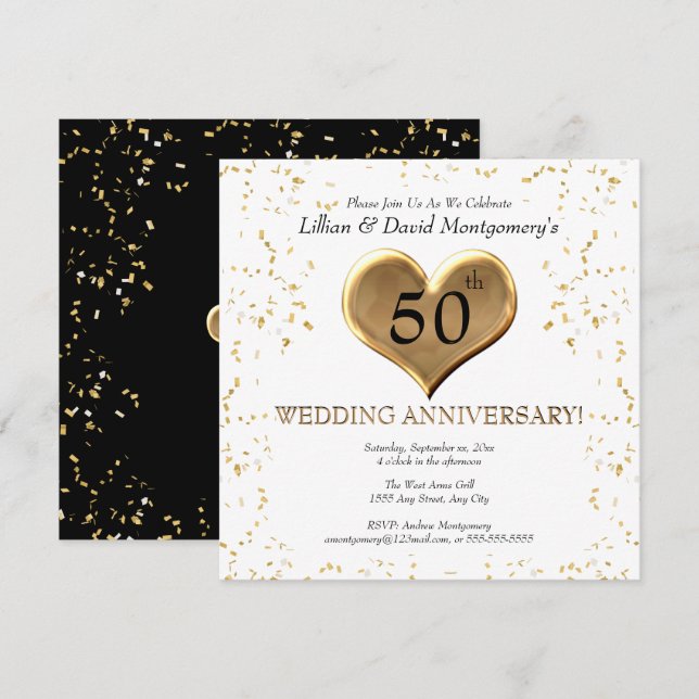 50th Wedding Anniversary, Golden, Couples Names Invitation (Front/Back)