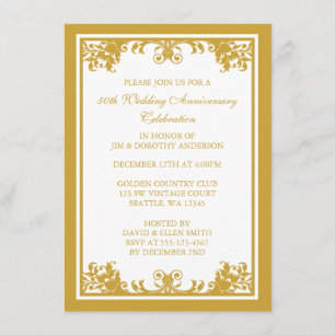 50th Wedding Anniversary Golden Flourish Scroll Invitation