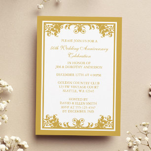 50th Wedding Anniversary Golden Flourish Scroll Invitation