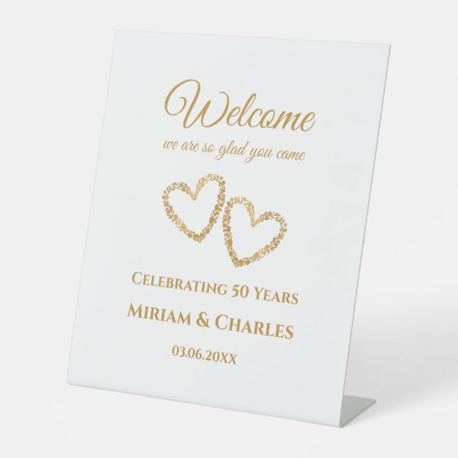 50th Wedding Anniversary Golden Heart Welcome Sign (Front)